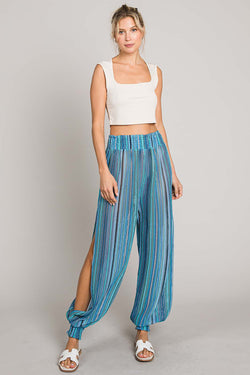 Cotton Bleu by Nu Label Striped Smocked Cover Up Pants.