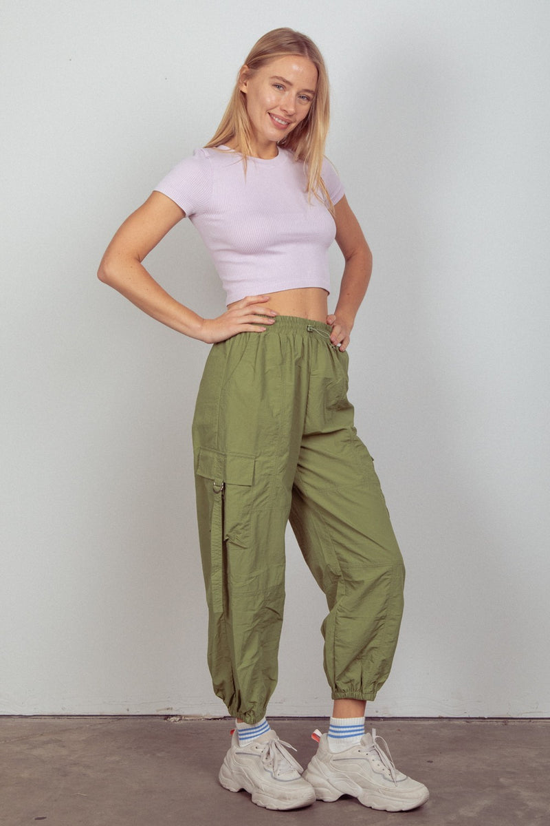 VERY J Elastic Waist Woven Cargo Pants.