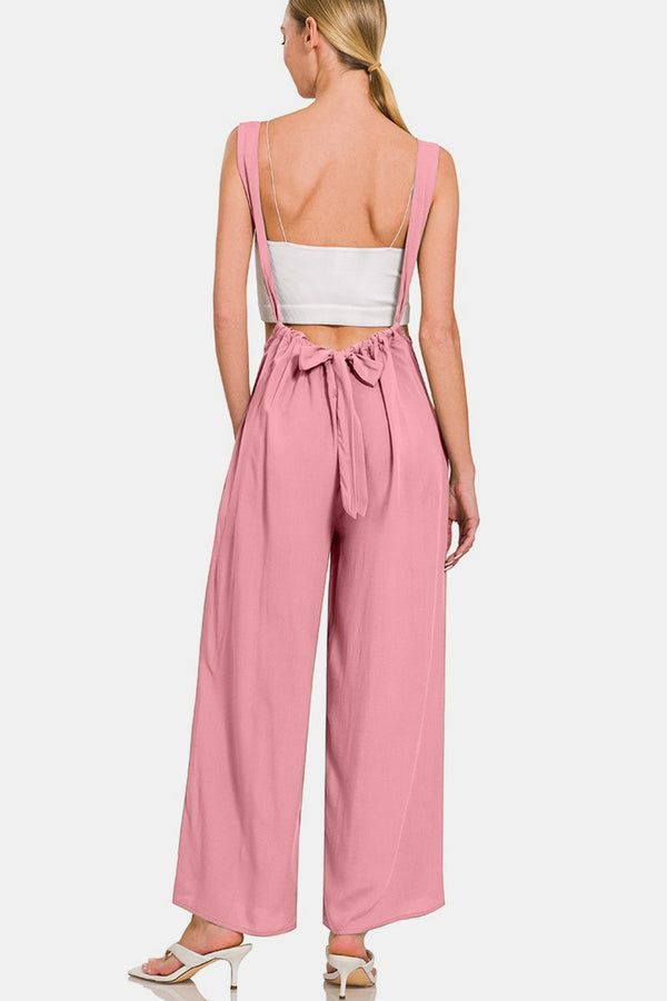 Zenana Pocketed Wide Strap Wide Leg Overalls.