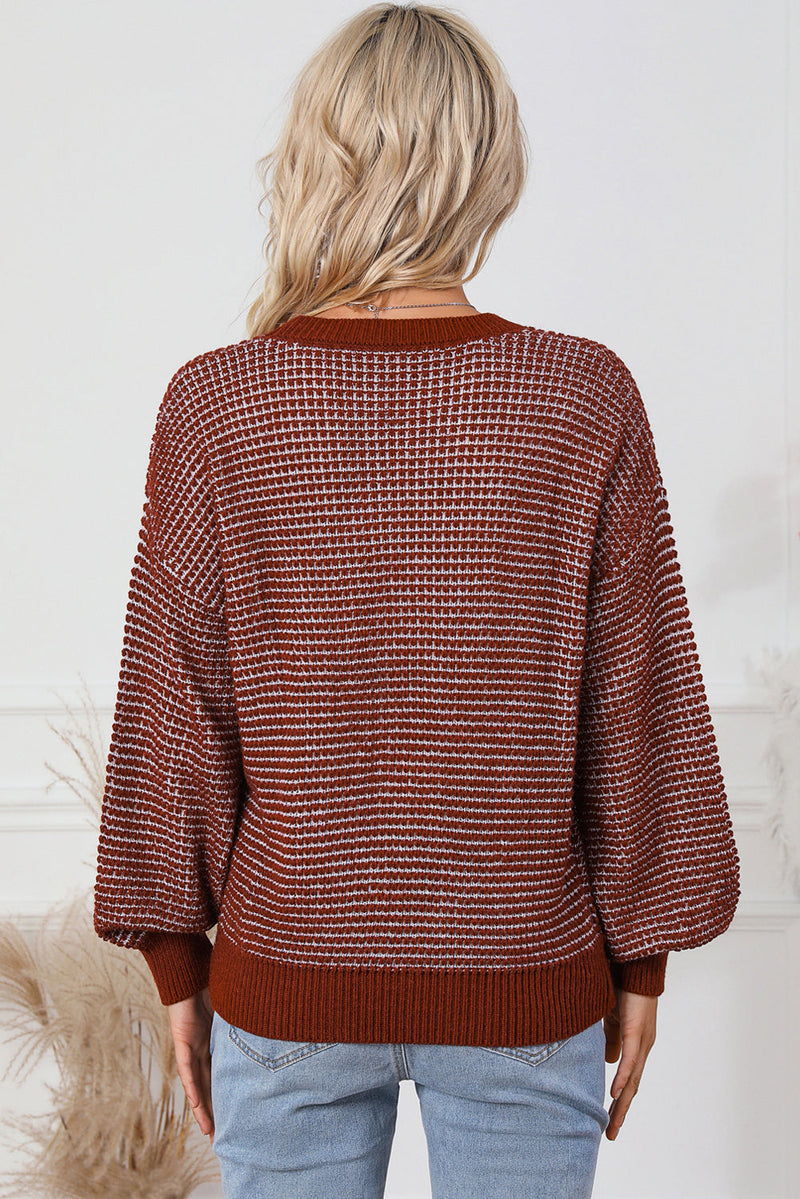 Threaded Pear Marley Heather Knit Drop Shoulder Puff Sleeve Sweater.