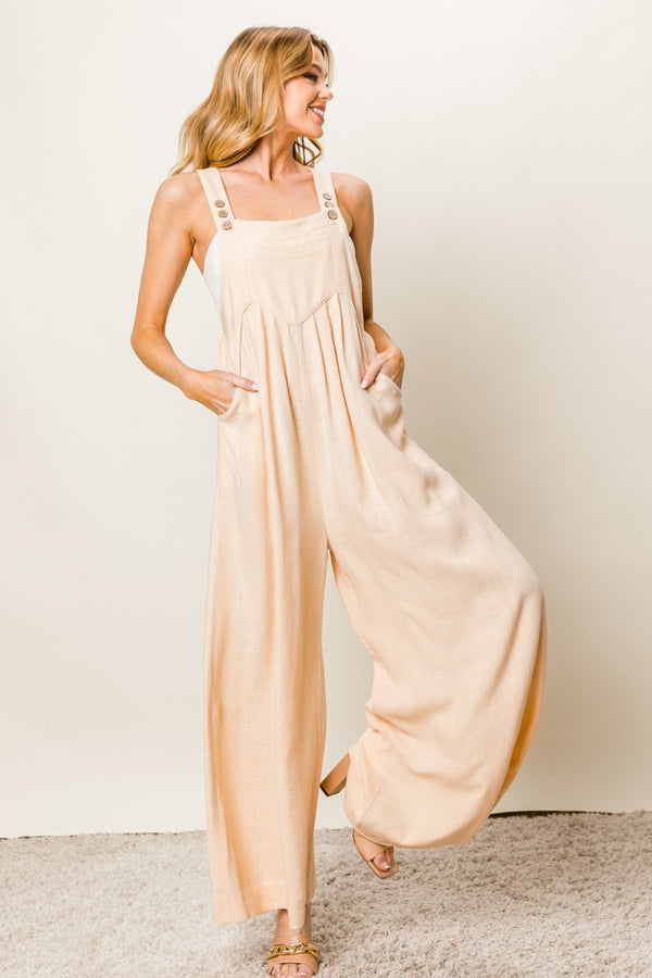 BiBi Texture Sleeveless Wide Leg Jumpsuit.