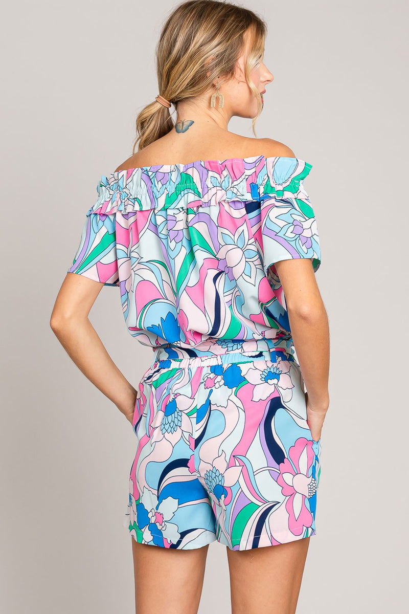 Cotton Bleu by Nu Label Abstracted Print Tie Front Shorts.