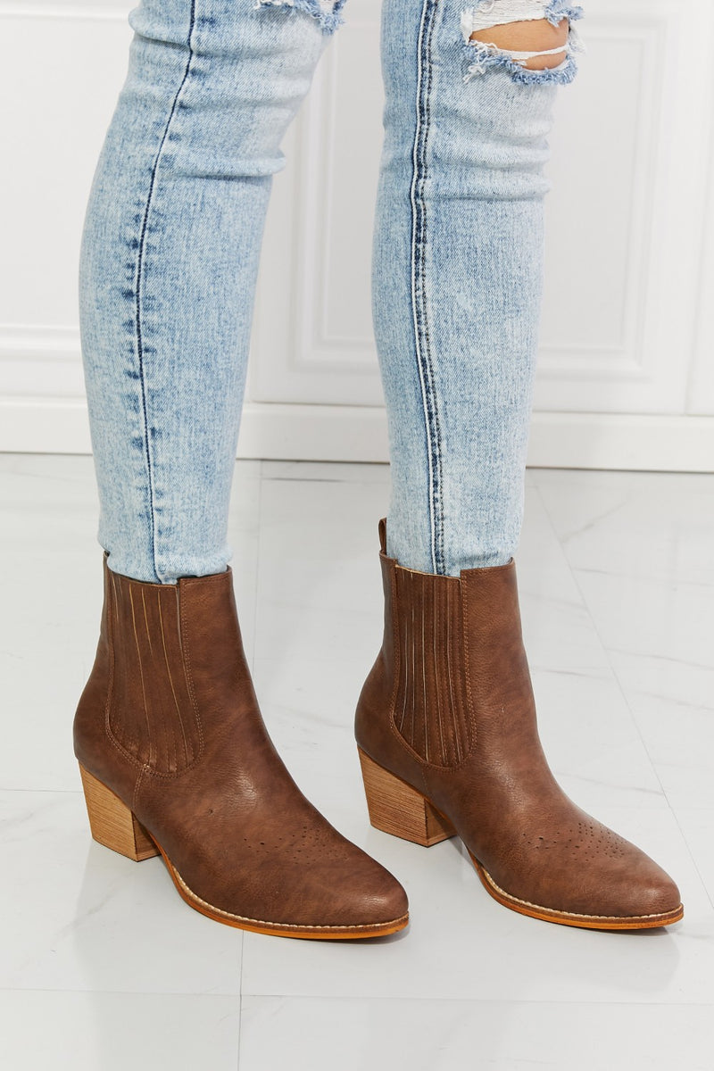 MMShoes Love the Journey Stacked Heel Chelsea Boot in Chestnut.