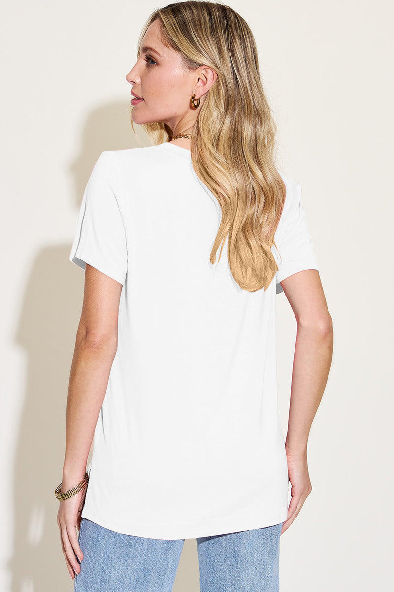 Basic Bae Bamboo Full Size V-Neck High-Low T-Shirt.