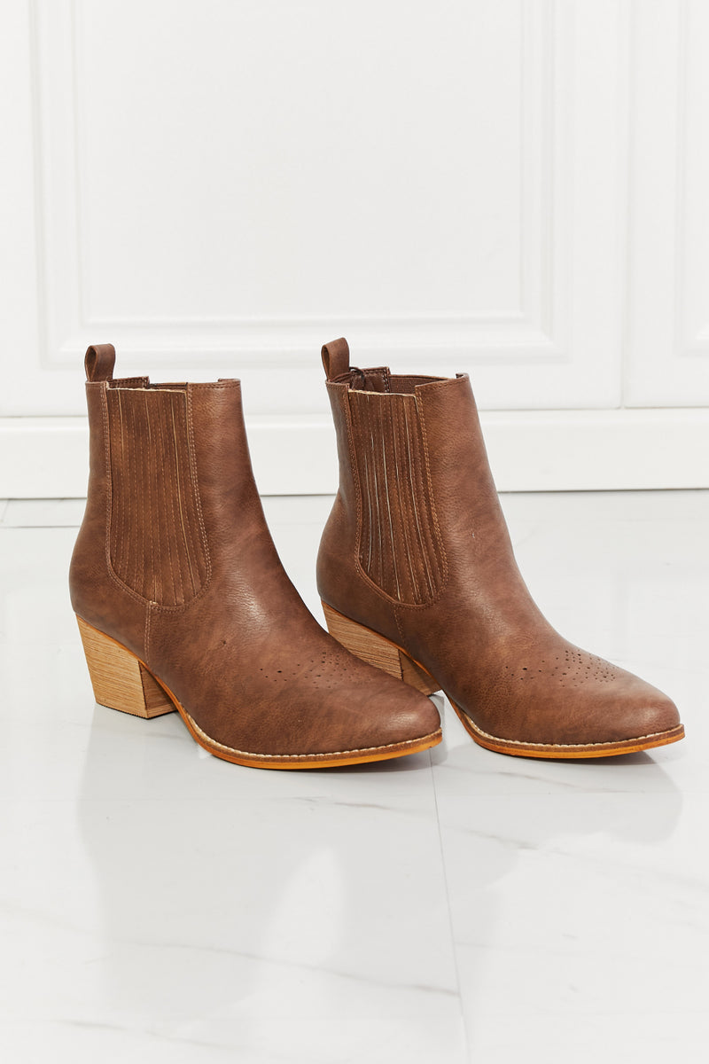 MMShoes Love the Journey Stacked Heel Chelsea Boot in Chestnut.