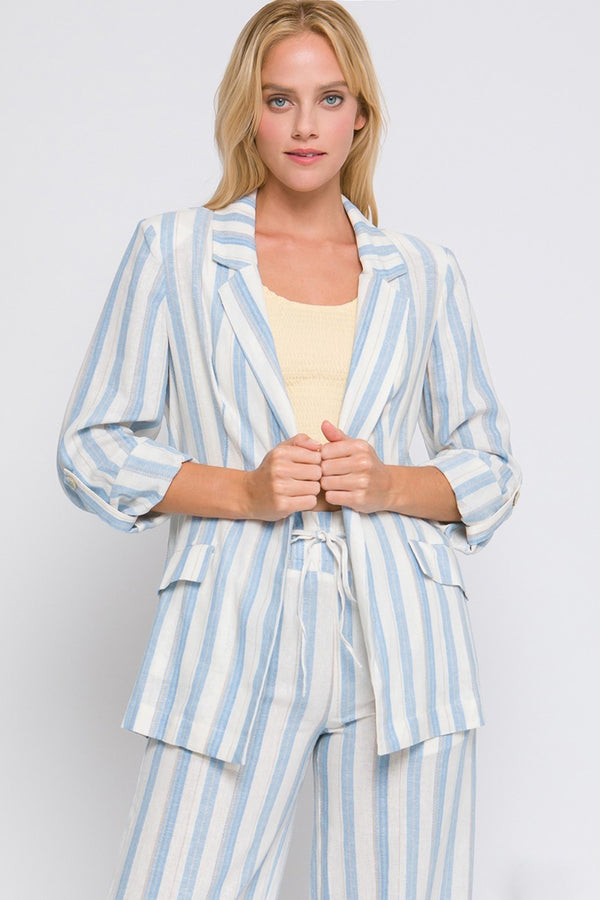 Love Tree Linen Woven Striped Blazer.