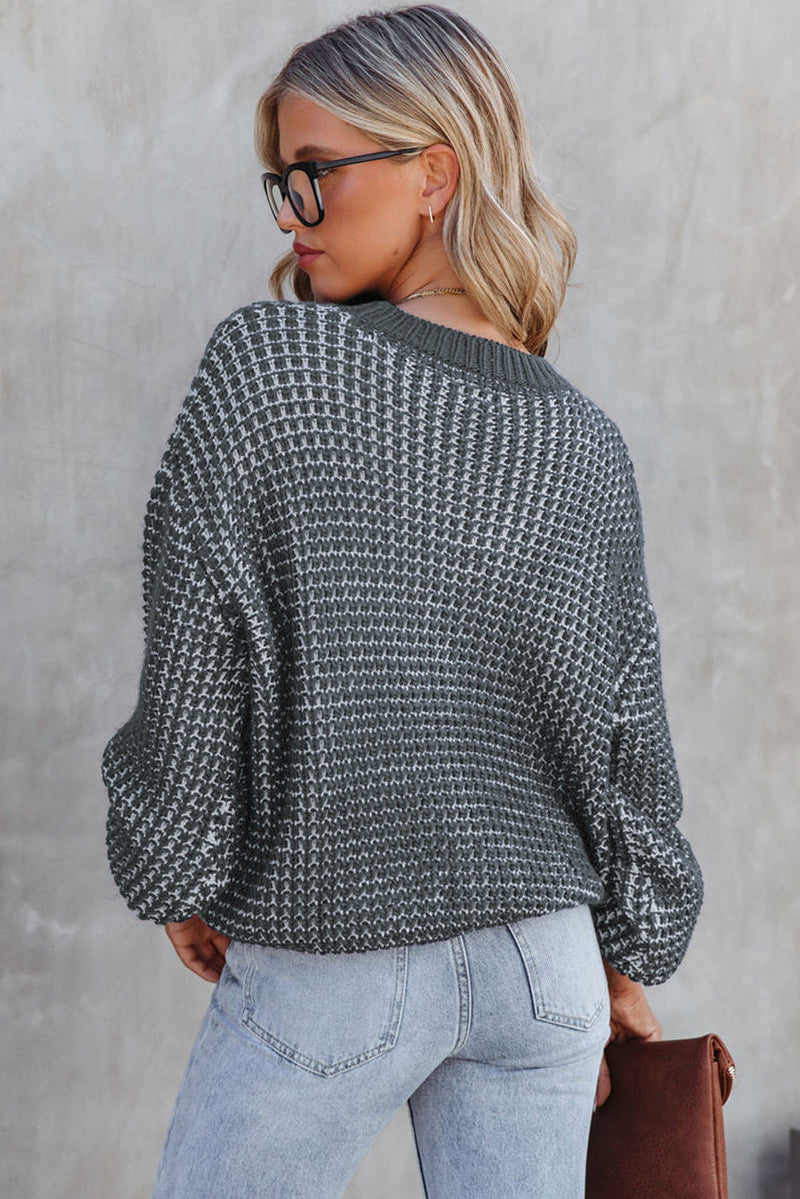 Threaded Pear Marley Heather Knit Drop Shoulder Puff Sleeve Sweater.