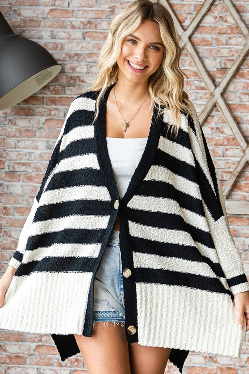 First Love Textured Striped Button Down Cardigan.