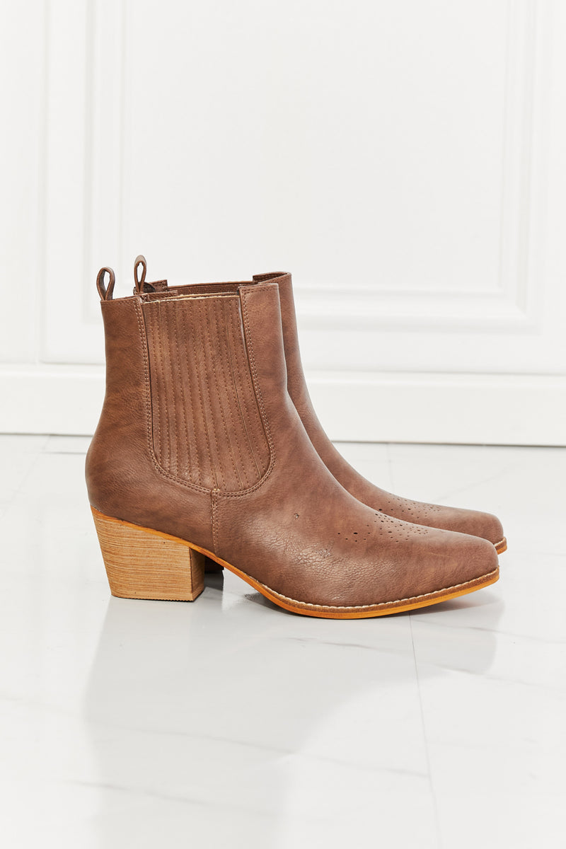 MMShoes Love the Journey Stacked Heel Chelsea Boot in Chestnut.