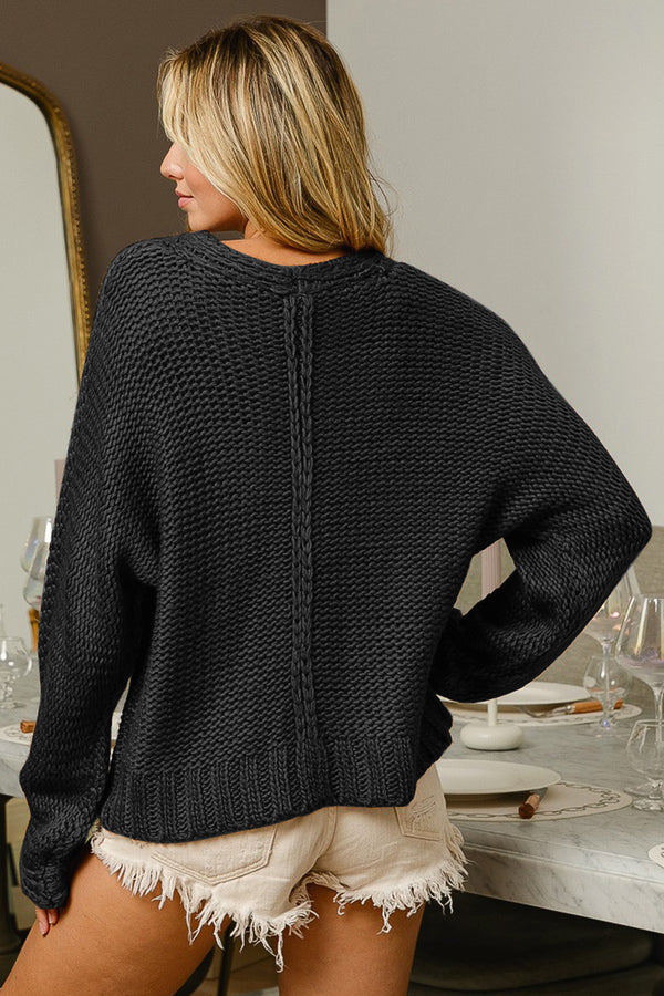 BiBi V-Neck Cable Knit Sweater.