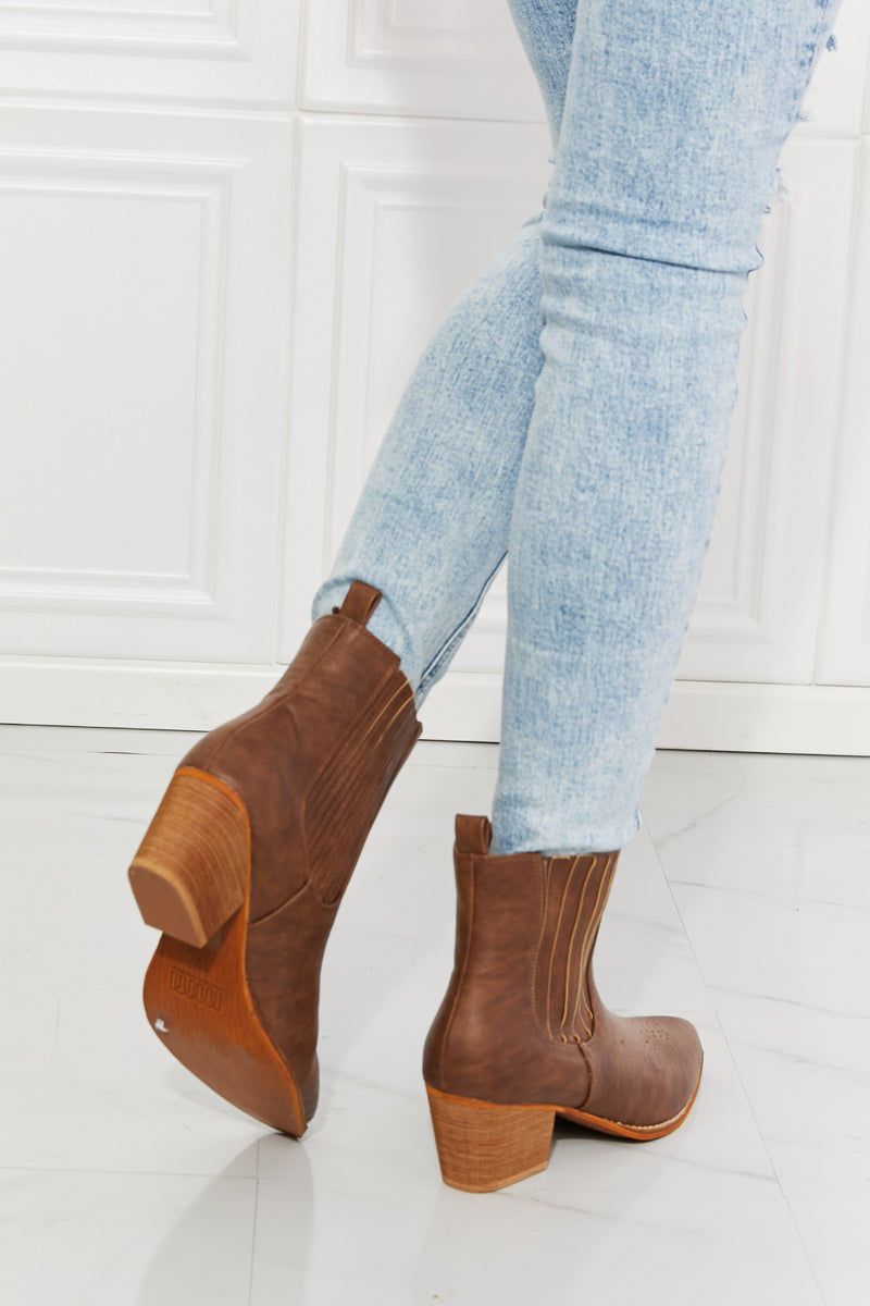 MMShoes Love the Journey Stacked Heel Chelsea Boot in Chestnut.