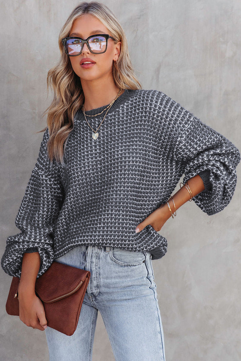 Threaded Pear Marley Heather Knit Drop Shoulder Puff Sleeve Sweater.