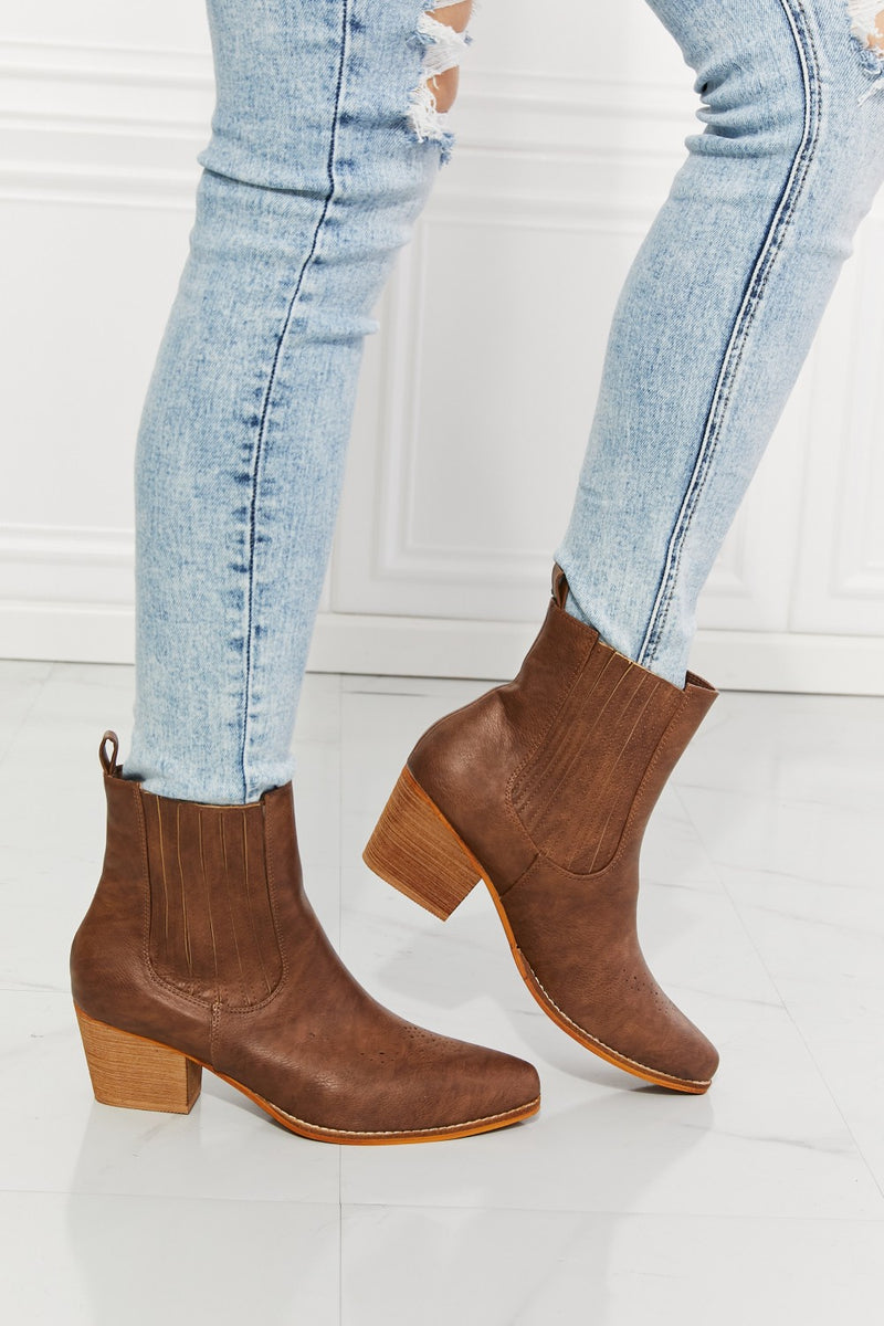 MMShoes Love the Journey Stacked Heel Chelsea Boot in Chestnut.