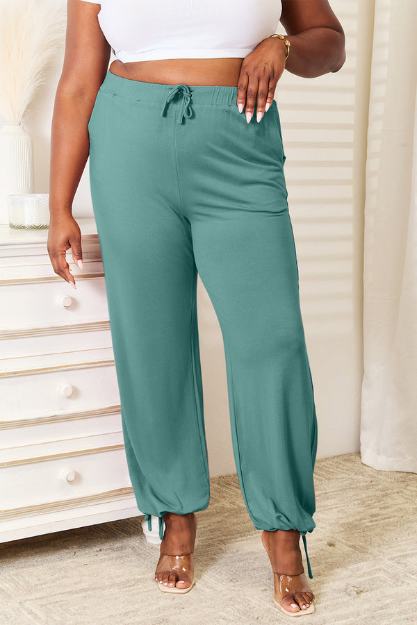 Basic Bae:  Full Size Soft Rayon Drawstring Waist Pants with Pockets.