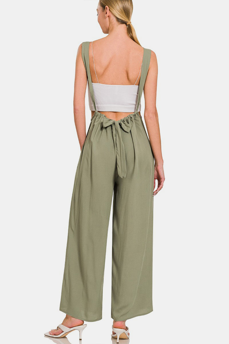 Zenana Pocketed Wide Strap Wide Leg Overalls.