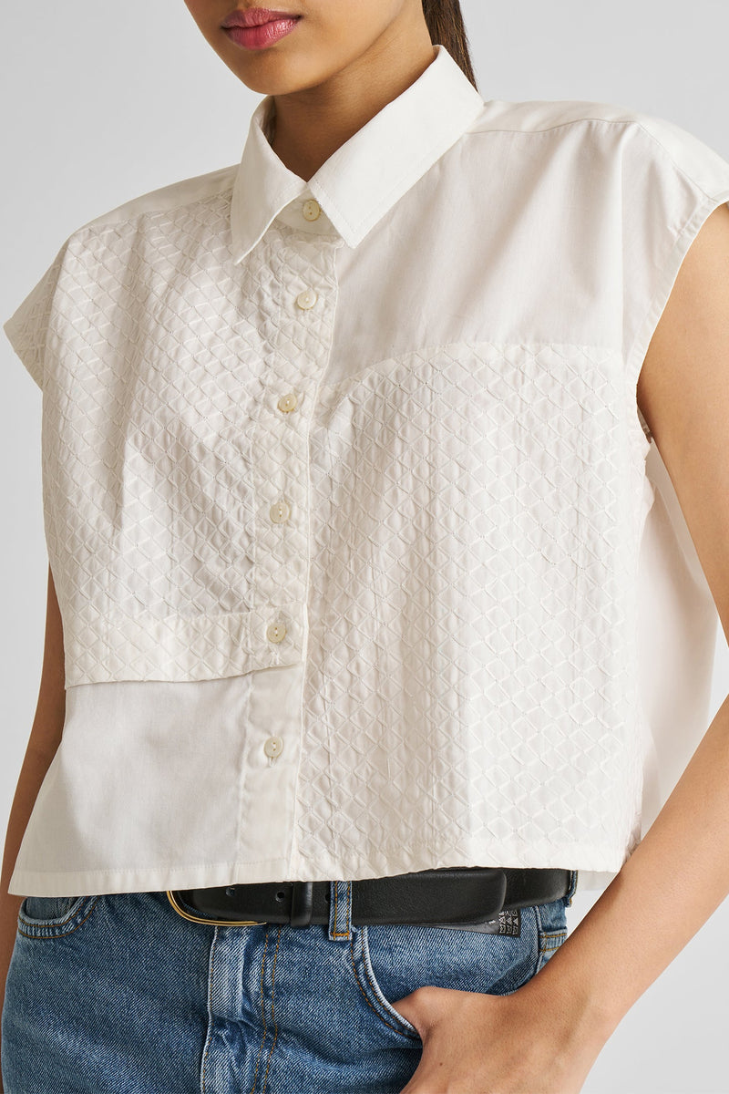 Reistor Embroidered Panel Crop Top in White.