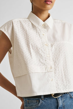 Reistor Embroidered Panel Crop Top in White.