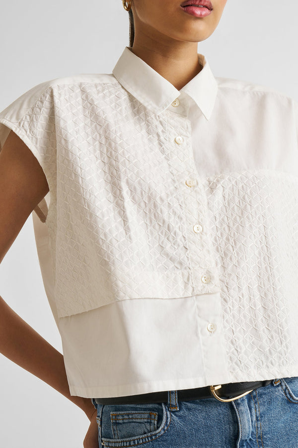 Reistor Embroidered Panel Crop Top in White.