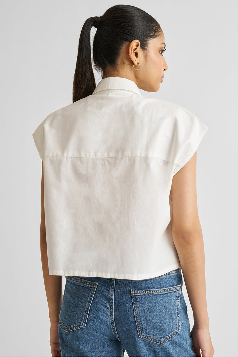 Reistor Embroidered Panel Crop Top in White.