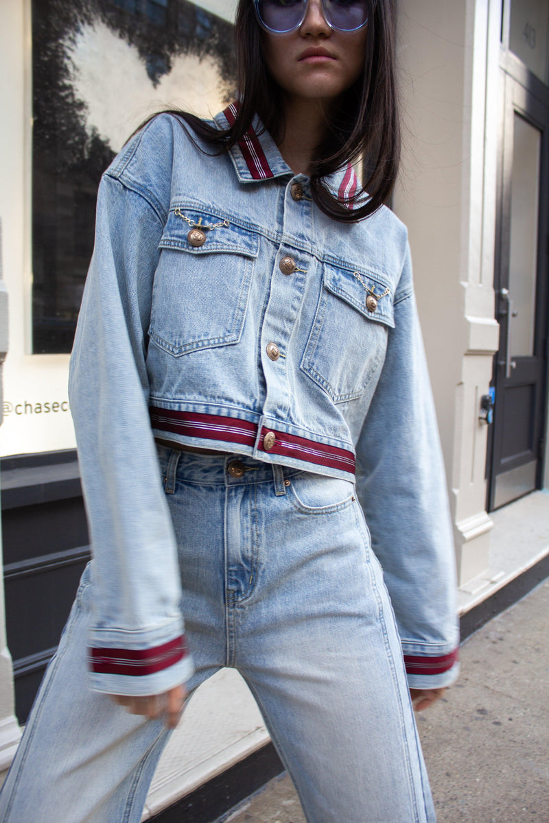 Danielle Denim Jacket with Red Lining.