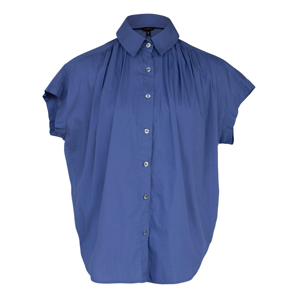 Le Reussi Women's Gather Collar Shirt in Navy.