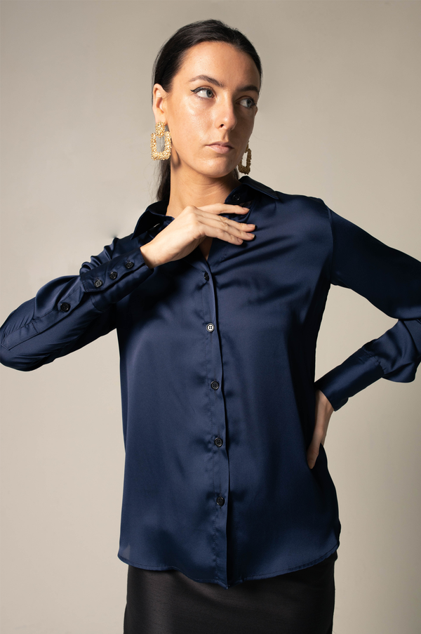 Classy Women Silk Blouse in Royal Blue.