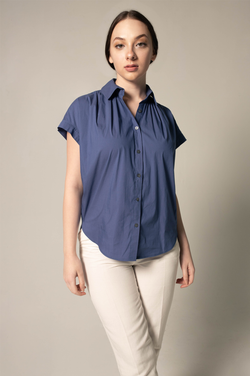 Le Reussi Women's Gather Collar Shirt in Navy.