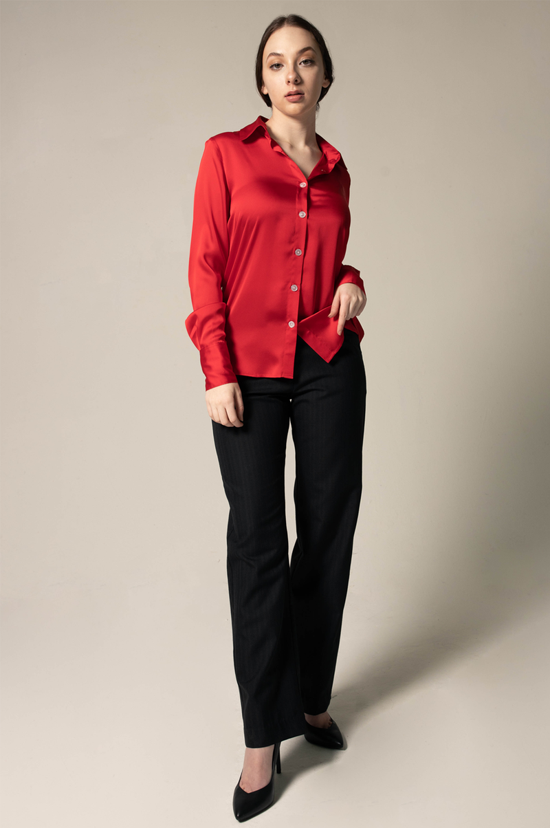 Le Reussi Luxe Silk Blouse in Red.