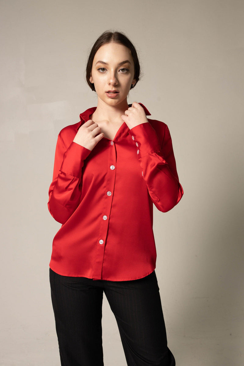 Le Reussi Luxe Silk Blouse in Red.