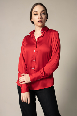 Le Reussi Luxe Silk Blouse in Red.