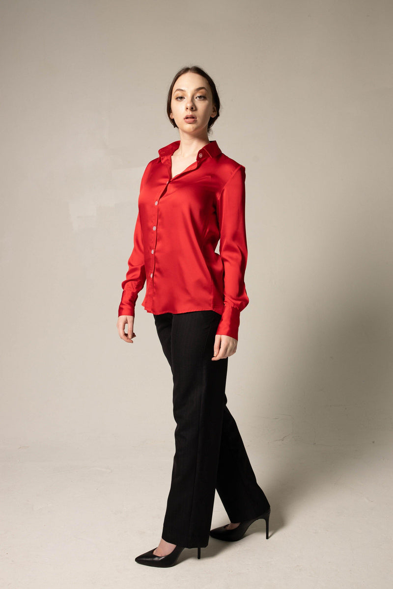 Le Reussi Luxe Silk Blouse in Red.