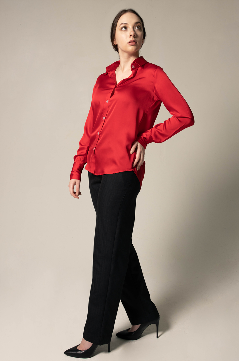 Le Reussi Luxe Silk Blouse in Red.