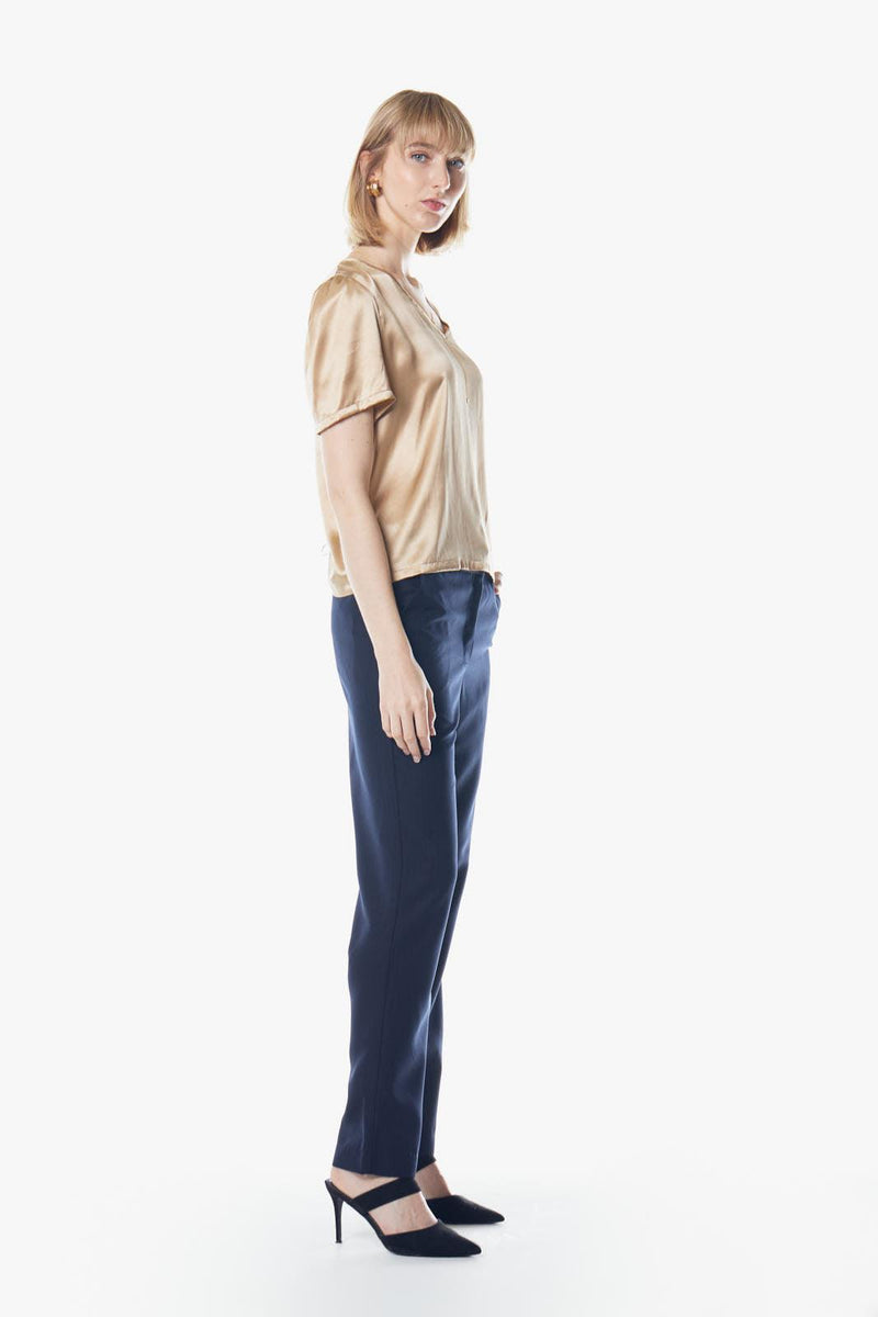 Le Reussi Champagne V-Neck Blouse.