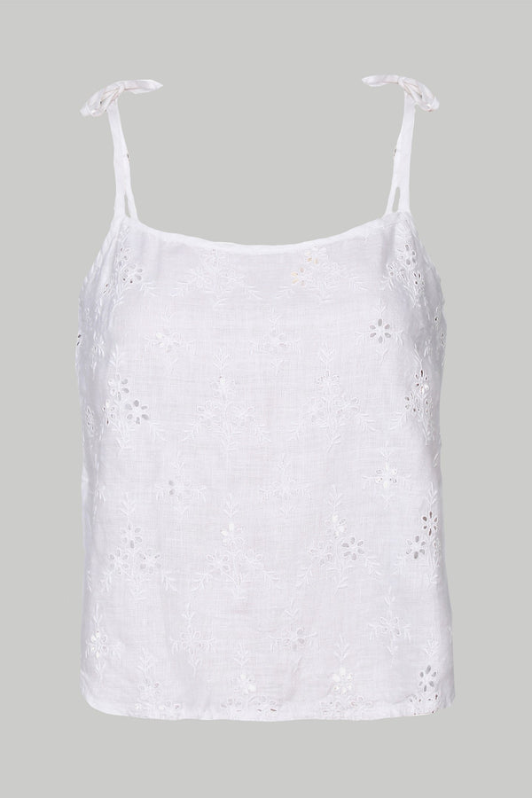 Reistor Tie-up Camisole in White Embroidery.