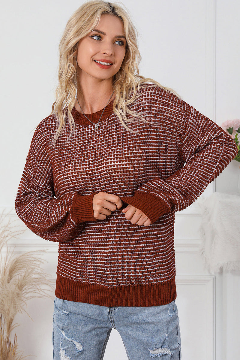 Threaded Pear Marley Heather Knit Drop Shoulder Puff Sleeve Sweater.