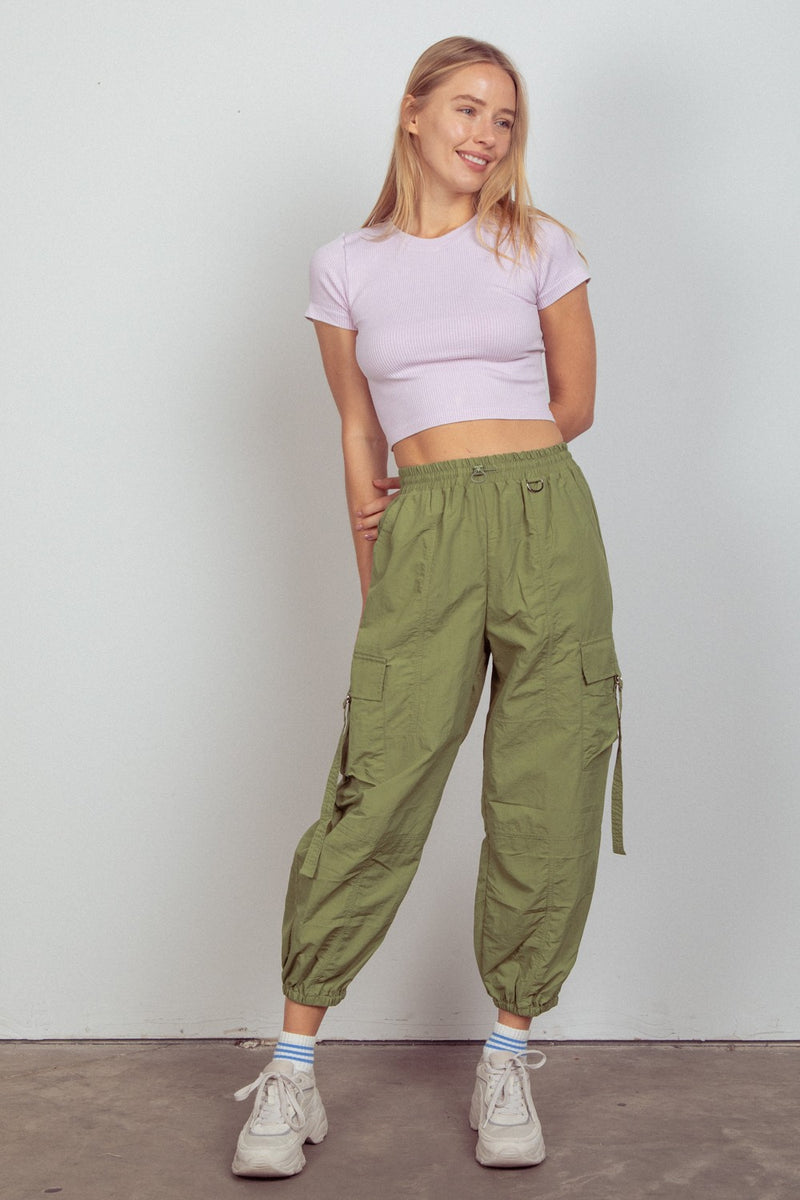 VERY J Elastic Waist Woven Cargo Pants.