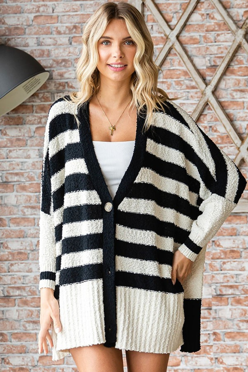 First Love Textured Striped Button Down Cardigan.