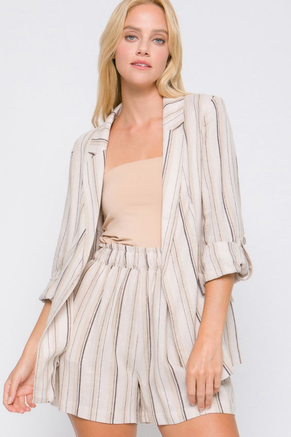 Love Tree Linen Woven Striped Blazer.