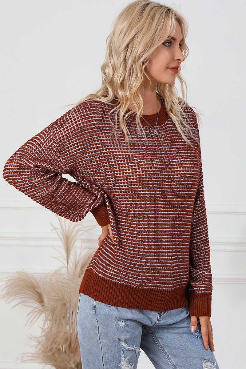 Threaded Pear Marley Heather Knit Drop Shoulder Puff Sleeve Sweater.