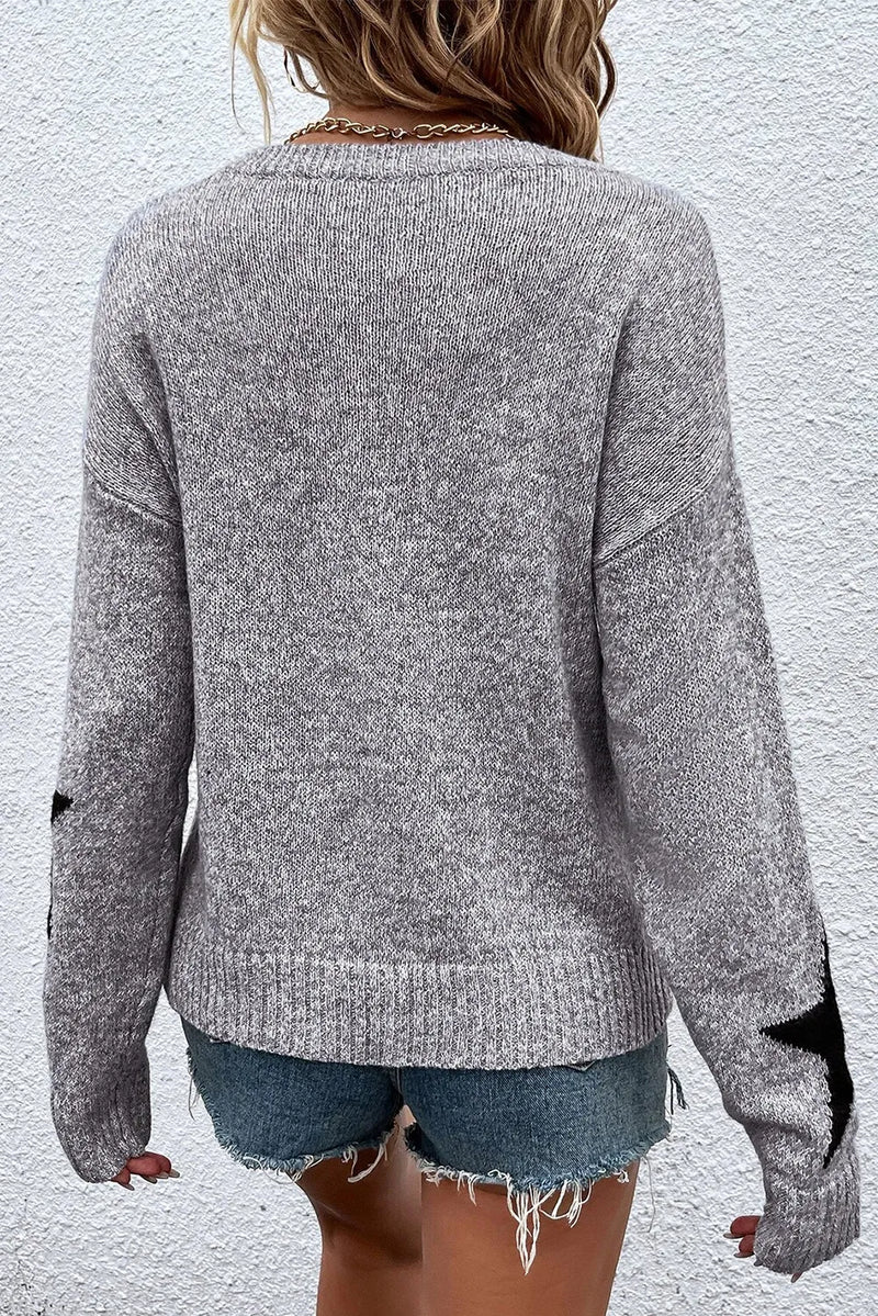 Star Round Neck Dropped Shoulder Sweater