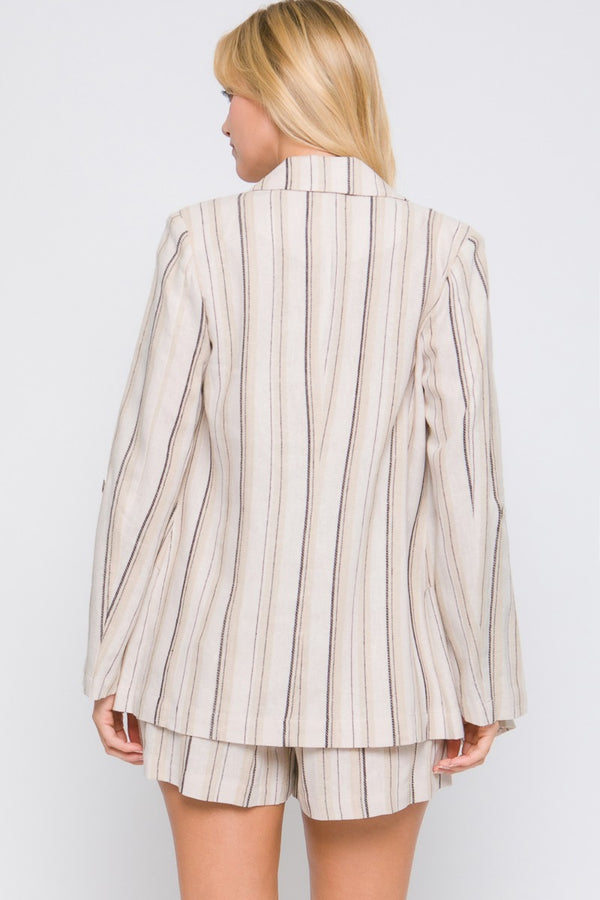 Love Tree Linen Woven Striped Blazer.