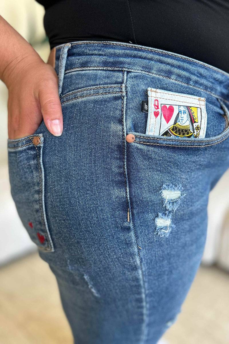 Judy Blue Full Size Queen Of Hearts Coin Pocket BF Jeans.