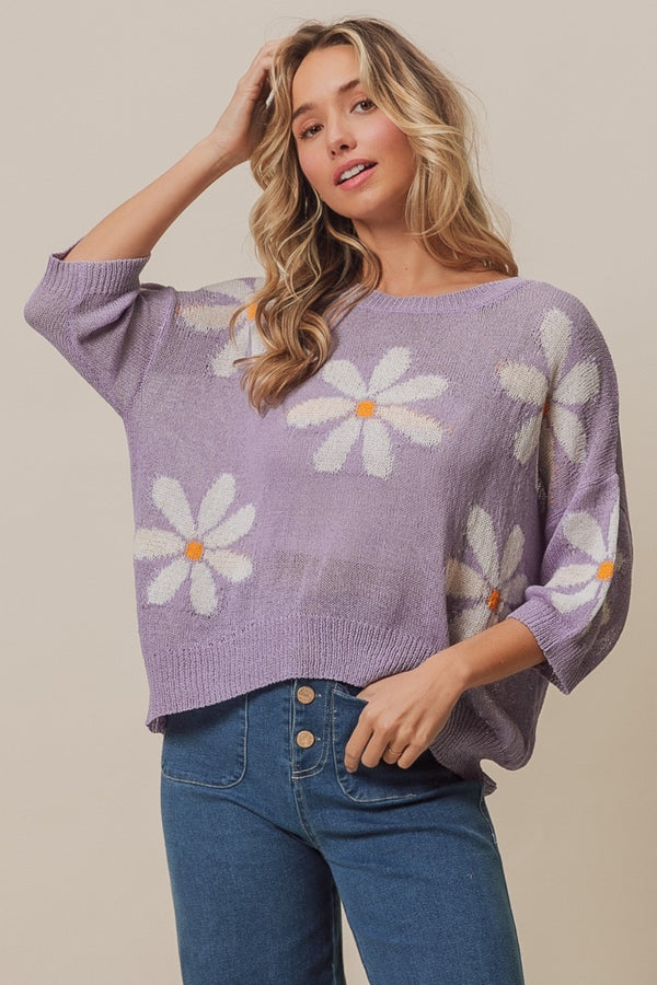 BiBi Floral Pattern Slit Sweater.