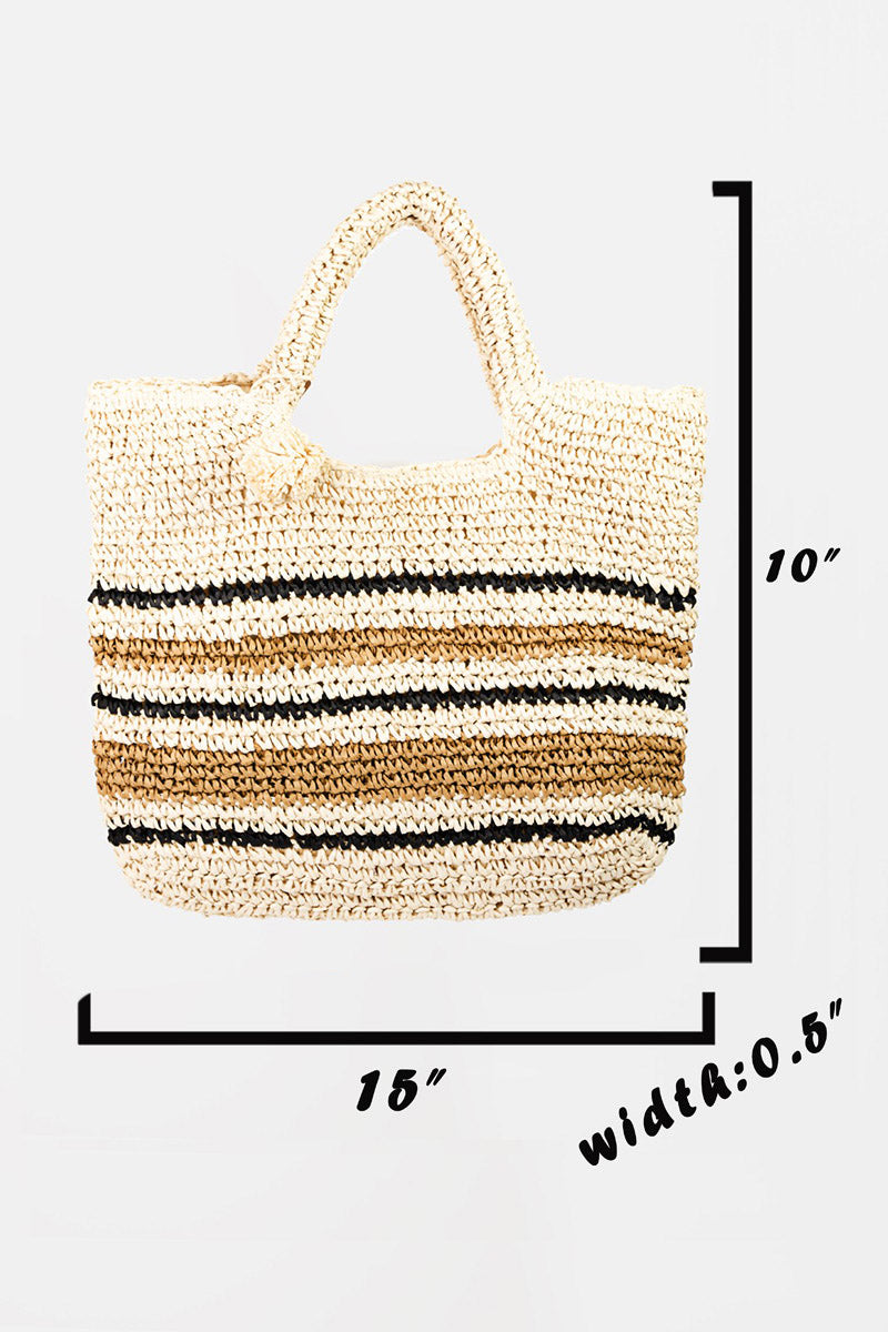 Fame Striped Straw Braided Tote Bag.