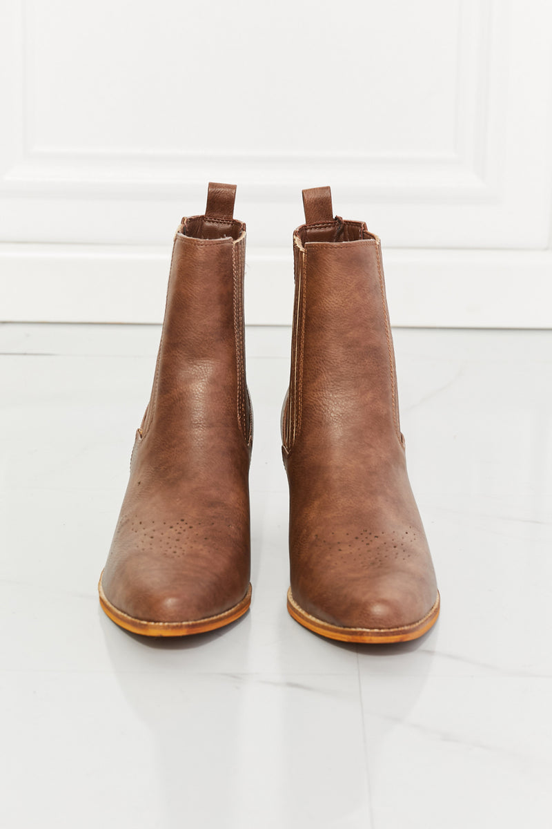 MMShoes Love the Journey Stacked Heel Chelsea Boot in Chestnut.