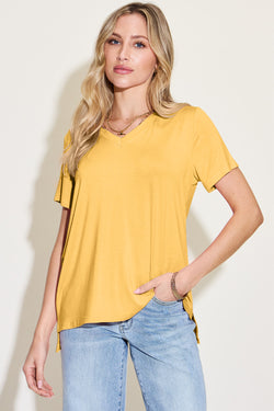 Basic Bae Bamboo Full Size V-Neck High-Low T-Shirt.