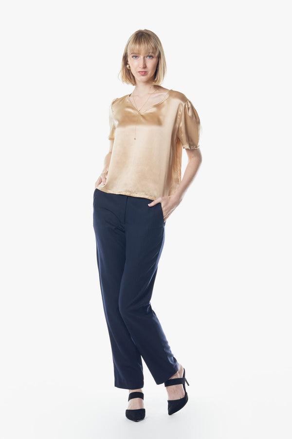 Le Reussi Champagne V-Neck Blouse.