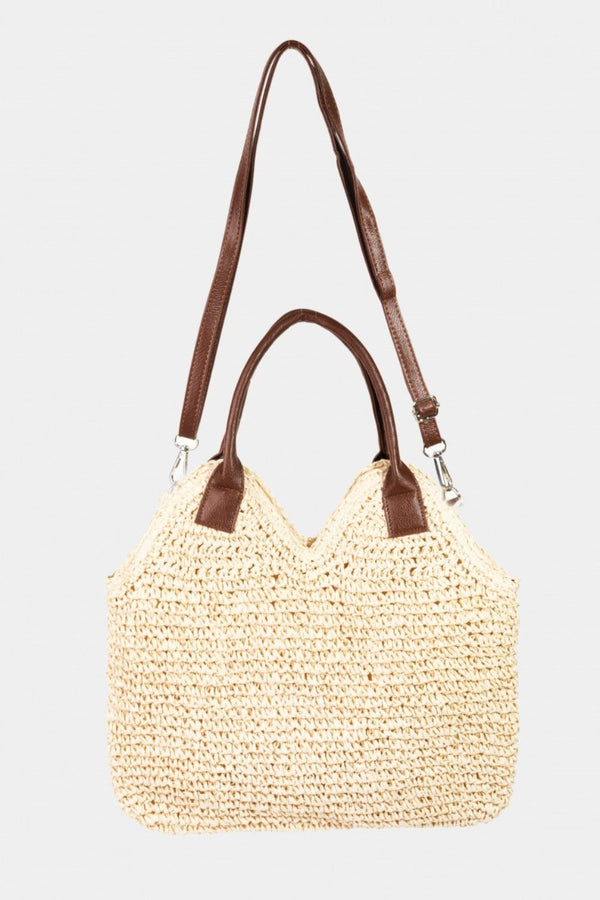 Fame Straw Braided Faux Leather Strap Shoulder Bag - Althena Fitnessalthenafitness