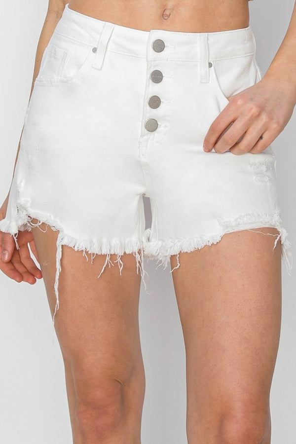 RISEN Button Fly Frayed Hem Denim Shorts - Althena Fitnessalthenafitness