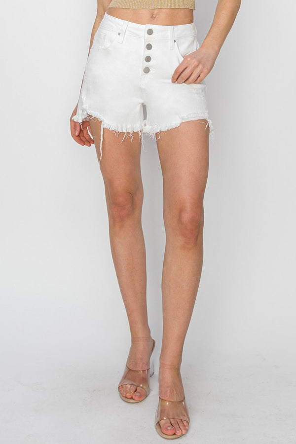 RISEN Button Fly Frayed Hem Denim Shorts - Althena Fitnessalthenafitness